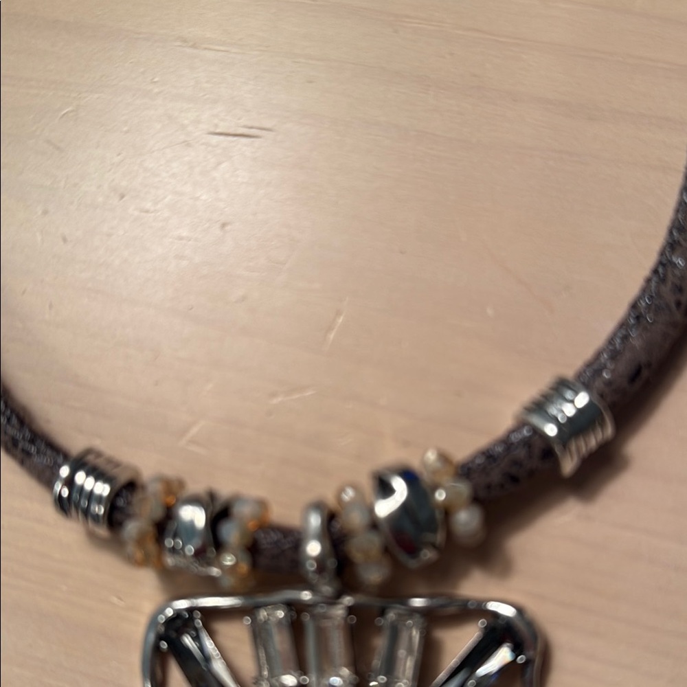 Silver Sparkling Pendent Statement Necklace With … - image 4